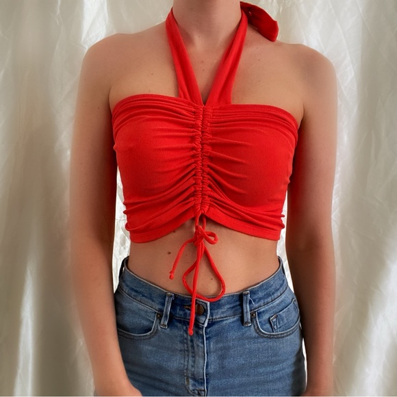 Urban Outfitters orange scrunch halter top crop top new with tags women’s medium - Picture 1 of 9